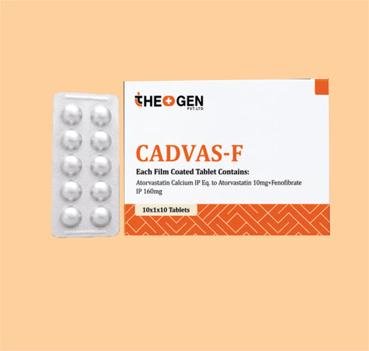 CADVAS-F ALU ALU (10X1X10) Each Film Coated Tablet Contains: Atorvastatin Calcium IP Eq. to Atorvastatin 10mg+Fenofibrate IP 160mg by Theon