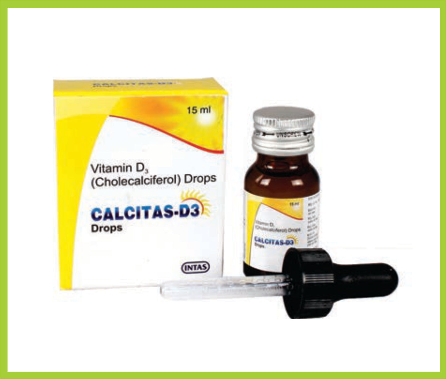 CALCITAS-D3 DROPS 15 ML ( Each ml contains  Vitamin D3 (Cholecalciferol) IP 800 IU ) by Intas