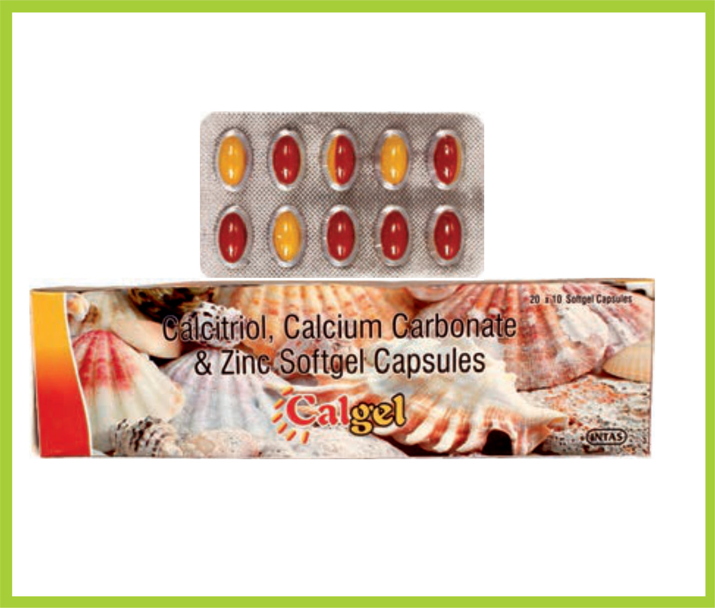 CALGEL 10 CAP ( Calcitriol BP 0.25 mcg + Calcium Carbonate IP 500 mg eq elemental calcium 200 mg +Zinc ( as Zinc Sulphate dried) 7.5 mg ) by Intas