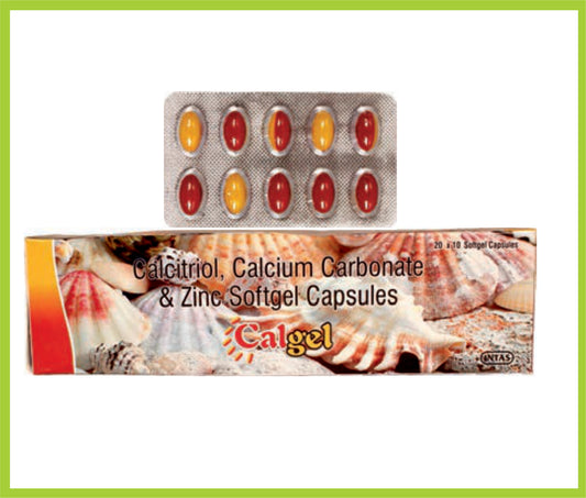 CALGEL 10 CAP ( Calcitriol BP 0.25 mcg + Calcium Carbonate IP 500 mg eq elemental calcium 200 mg +Zinc ( as Zinc Sulphate dried) 7.5 mg ) by Intas