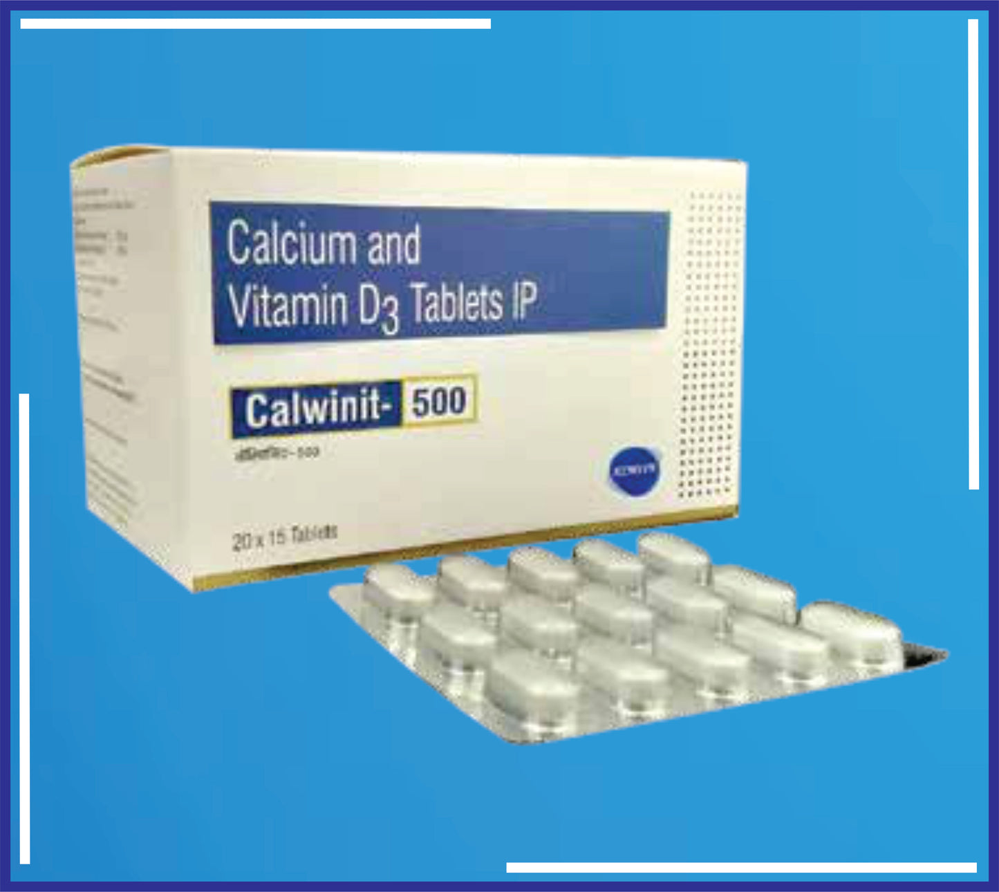 Calwinit-500 Tab ( Calcium Carbonate (Oyster Shell) 1250 Mcg ( Eq To Elemental Clacium 500Mg ) + Vitamin D3 250 Iu ) pack 20x15 by Kemsyn