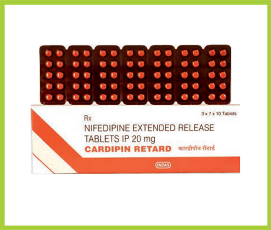 CARDIPIN RETARD 10 TAB ( Nifedipine Retard 20MG ) by Intas