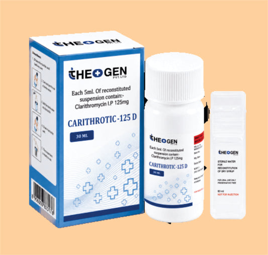 CARITHROTIC-125 DS (GLASS BOTTLE) (30ml) Each 5ml. Of reconstituted suspension contain:-Clarithromycin I.P 125mg by Theon