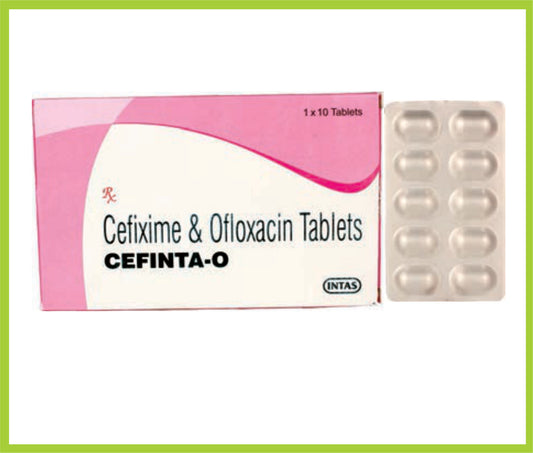 CEFINTA-O 10 TAB ( Each film coated tab contains Cefixime IP as trihydrate eq to Anhydrous cefixime 200 mg  +Ofloxacin IP  200 mg ) by Intas