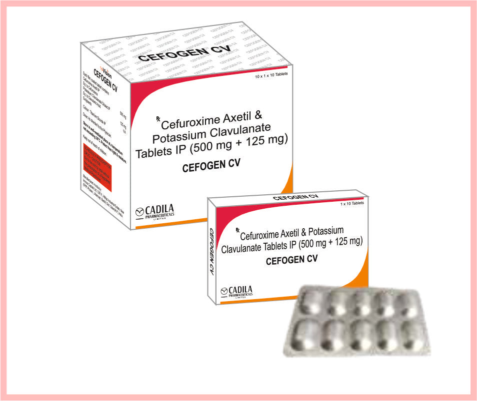 CEFOGEN CV TAB 10X10 T 10 T ( Cefuroxime Axetile 500mg + Potassium Clavunate 125 mg ) by Cadila