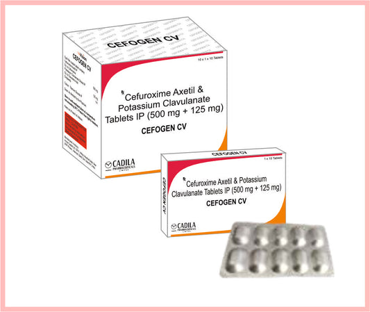 CEFOGEN CV TAB 10X10 T 10 T ( Cefuroxime Axetile 500mg + Potassium Clavunate 125 mg ) by Cadila