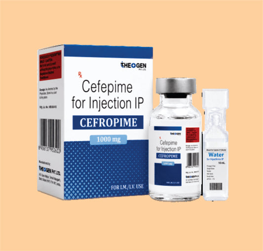 CEFROPIME 1G INJ (20 ML VIAL WITH TRAY + 10 ML WFI) Each Vial Contains: Sterile mixture of Cefepime Hydrochloride IP 1000mg  by Theon