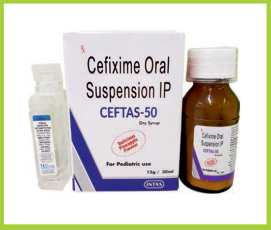 CEFTAS 50 DS 30 ML WITH WFI ( Cefixime 50mg with water for Inj ) by Intas