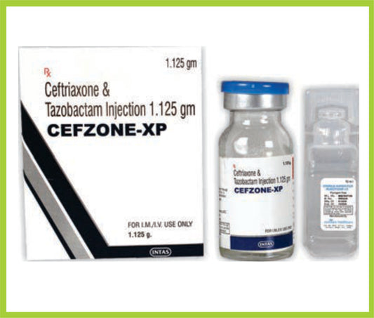 CEFZONE-XP 1.125 GM INJ ( Ceftriaxone 1000mg  + Tazobactam 125mg with Sterile water for injection 10ml ) by Intas