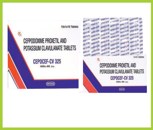 CEPOCEF-CV 325 (10T) ( Cefpodoxime 200mg + Clavulanic Acid 125mg ) by Intas