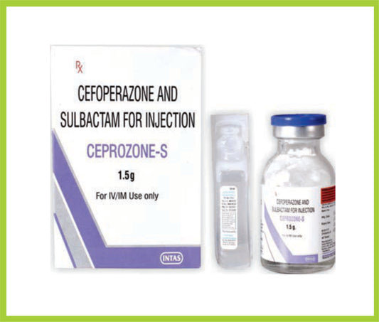 CEPROZONE-S INJ. 1.5GM ( Cefoperazone Sodium 1g + Sulbactum Sodium 500mg ) by Intas