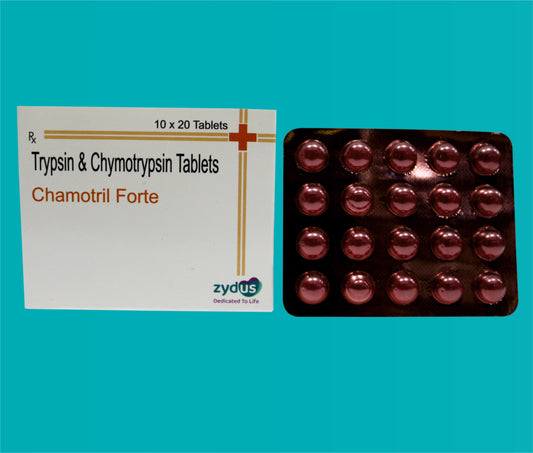 CHAMOTRIL FORTE TABS 10x20 ( 100,000 armour units of Enzymetic Activity(supplied by a purified concentrate which has specific Trypsin & Chymotrypsin I.P. activity in a ratio of approximately six is to one). ) by Zydus
