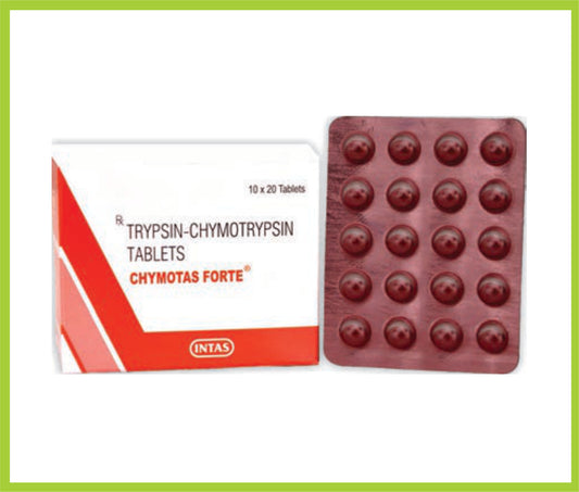 CHYMOTAS FORTE 20 TAB ( Each enteric coated tablet contains:  1,00,000 Armour units of enzymatic activity * * supplied by a purified concentrate which has specific trypsin and chymotrypsin activity in a ratio of approximately six to one ) by Intas