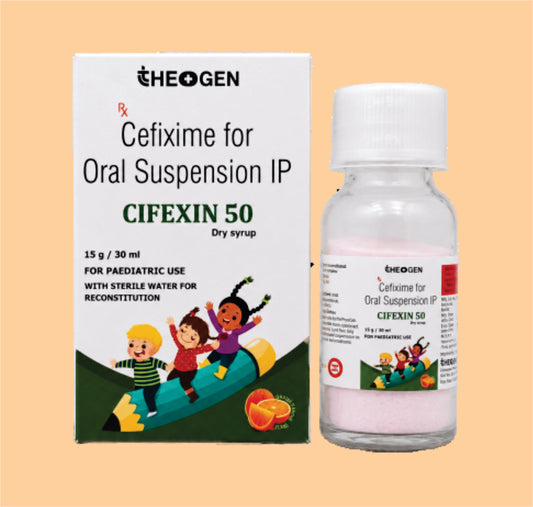 CIFEXIN-50 Dry Syrup (Without Wfi) (30ml ) Each 5ml of reconstituted Susp. Contains: Cefixime Trihydrate IP Eq to Anhydrous Cefixime 50mg by Theon