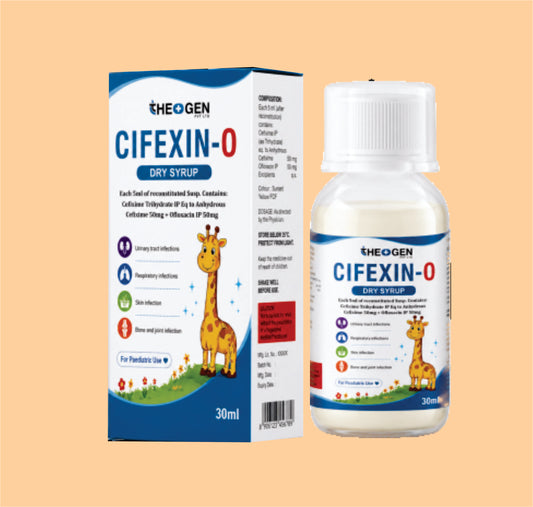 CIFEXIN-O DRY SYRUP (30ml ) Each 5ml of reconstituted Susp. Contains: Cefixime Trihydrate IP Eq to Anhydrous Cefixime 50mg + Ofloxacin IP 50mg  by Theon
