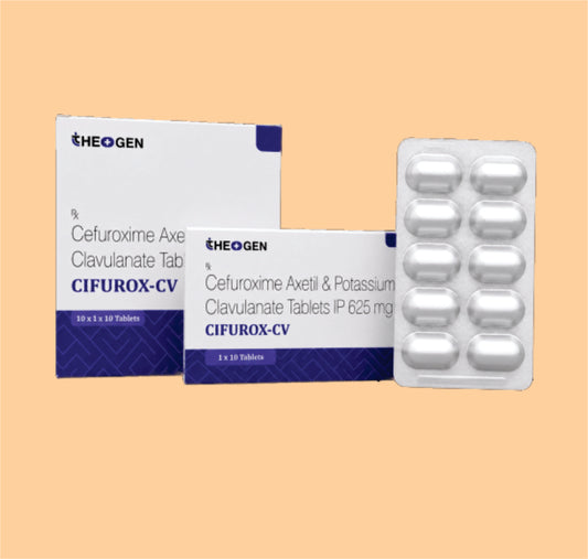 CIFUROX-CV (10X1X10) Each Film Coated Tablet Contains: Cefuroxime Axetil IP Eq to Anhydrous Cefuroxim 500mg + Potassium Clavulanate Diluted IP Eq to Clavulanic Acid  125 mg by Theon