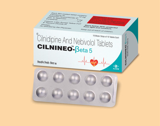 Cilnineo Beta 5 Tablets (Cilnidipine 10 Mg + Nebivilol 5 Mg) Pack 10'S By Alkem1