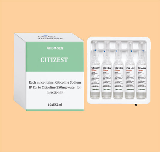 CITIZEST INJ (10x5X2ml) Each ml contains: Citicoline Sodium IP Eq. to Citicoline 250mg water for Injection IP by Theon