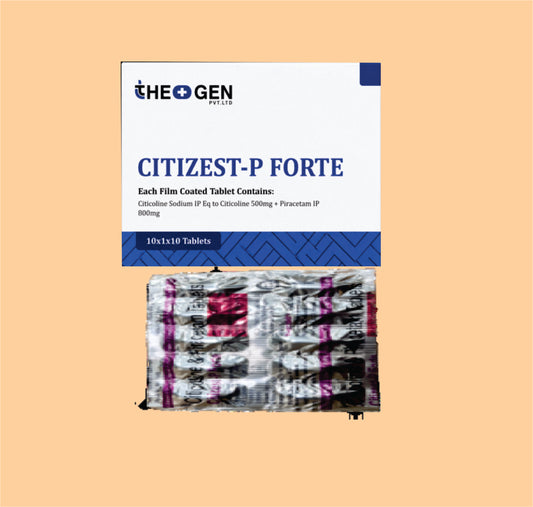 CITIZEST-P FORTE (10x1x10) Each Film Coated Tablet Contains: Citicoline Sodium IP Eq to Citicolin 500mg + Piracetam IP 800mg by Theon