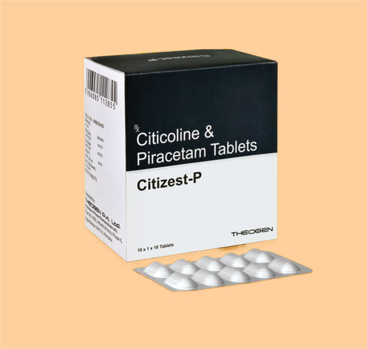 CITIZEST-P TAB (10x1x10) Each Film Coated Tablet Contains: Citicoline Sodium IP Eq to Citicolin 500mg + Piracetam IP 400mg by Theon