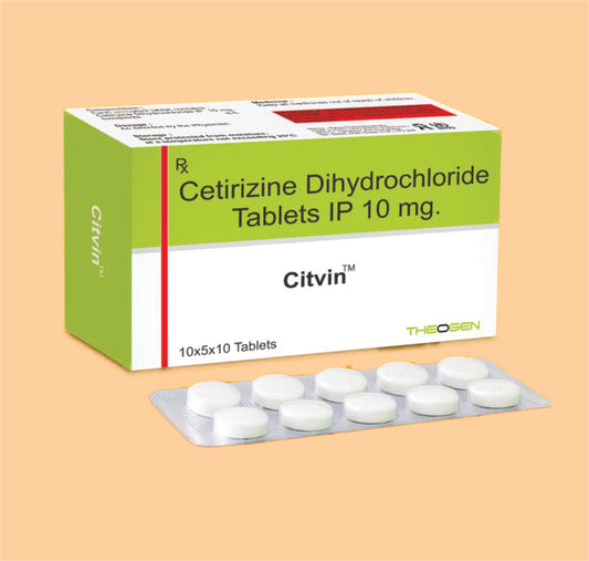 CITVIN TABLET(WHITE) (10x5x10) Each film coated tablet contain:-Cetrizine 10 mg by Theon