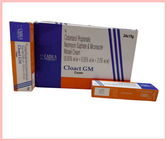 CLOACT GM CREAM 15 GM 15 GM ( Clobetasole Propionate 0.05% + Neomycin  Sulphate eq. to Neomycin 0.1%, Miconazole Nitrate 2% ) by Cadila