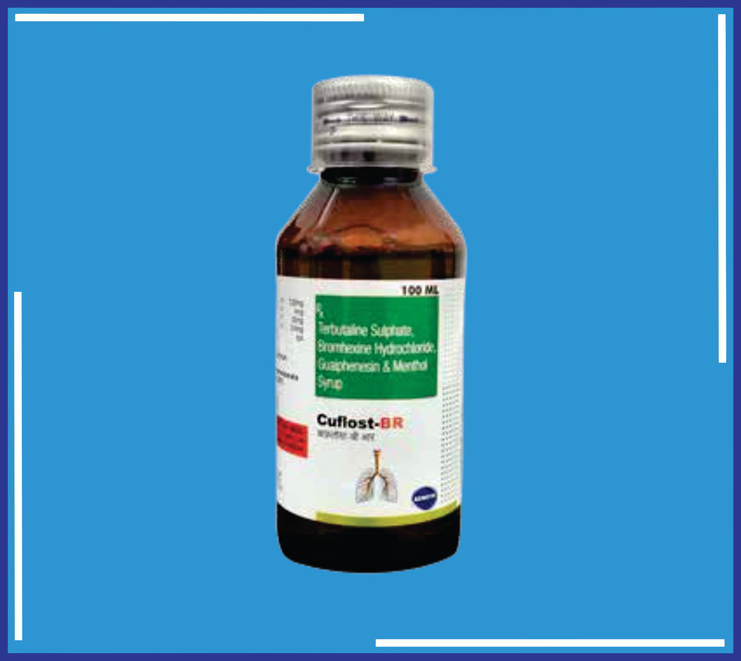 Cuflost Br Syp 100Ml ( Terbutaline Sulphate Ip 1.25Mg + Gauiphenesin Ip 50Mg + Bromhexine Hci Ip 4Mg + Mentholated Syrupy Base ) pack 100ml by Kemsyn