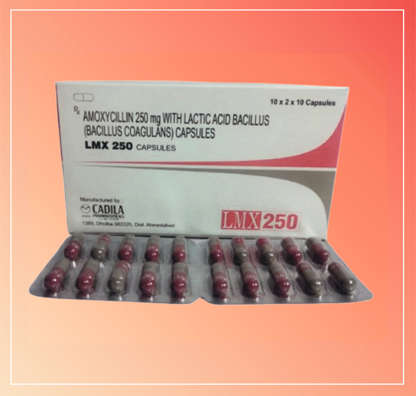 LMX 250MG CAP [REV FORMULA] 20X10 C (20x10 C) Amoxycillin 250 mg + Lactic Acid Bacillus 1.7 billion spores