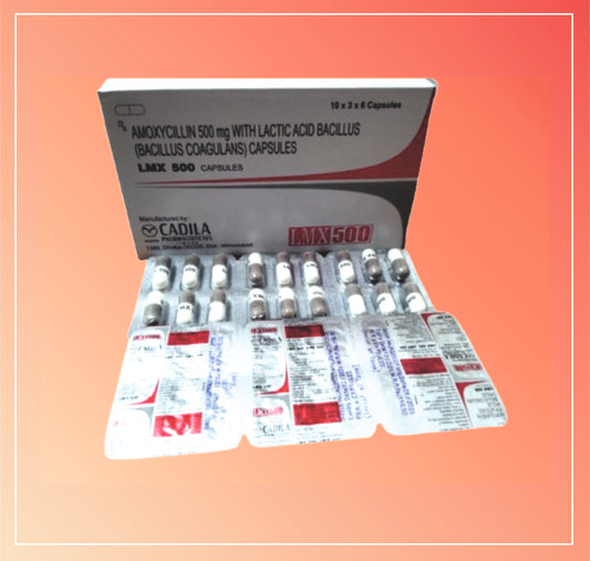 LMX 500MG CAP [REV FORMULA] 30X6 C (30X6 C) Amoxycillin 500 mg + Lactic Acid Bacillus 1.7 billion spores