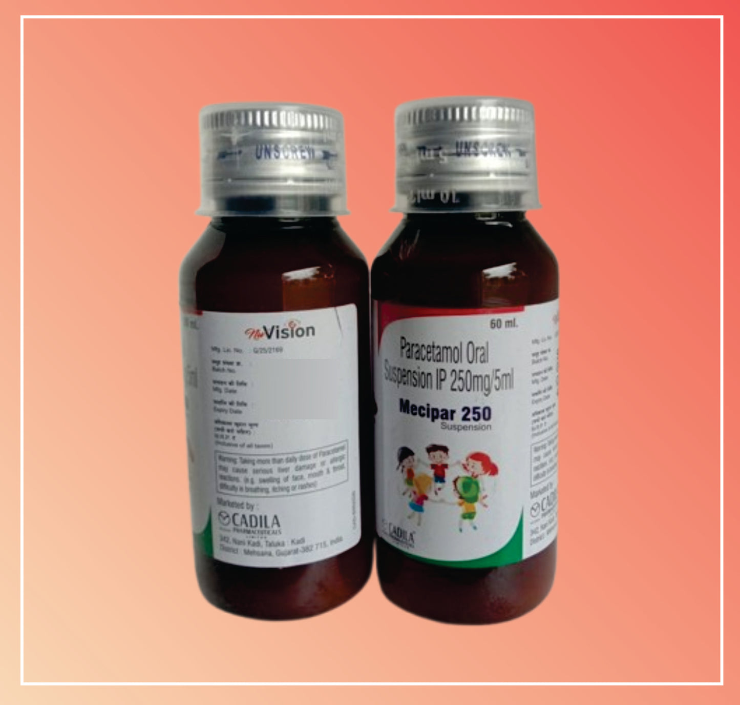 MECIPAR DS SUSPENSION 60 ML (60 ML) Paracetamol Paediatric Oral Susp. IP 250mg/5 ml by Cadila