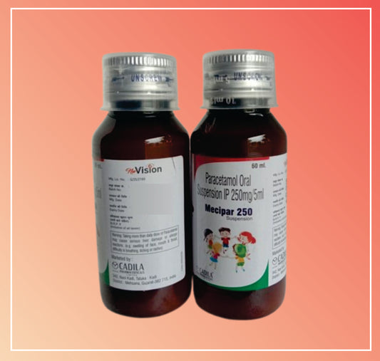 MECIPAR DS SUSPENSION 60 ML (60 ML) Paracetamol Paediatric Oral Susp. IP 250mg/5 ml by Cadila