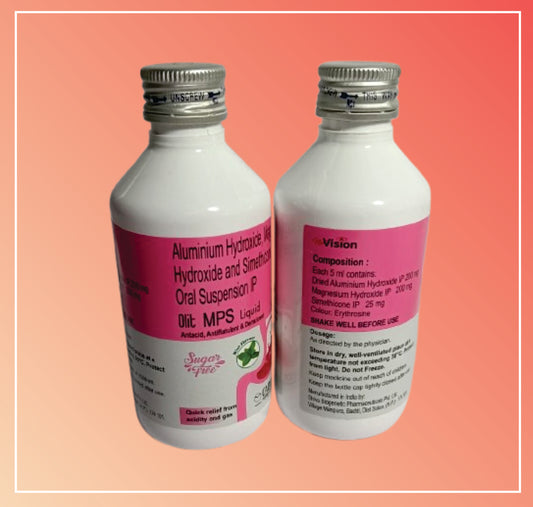 OLIT MPS SUSPENSION 170 ML (170 ML) Activated Dimethicone IP 50Mg + Magnesium Hydroxide IP 250Mg + Dried Alluminium Hydroxide Gel IP 250Mg  Per 10ML syp. (Mint Flavour) by Cadila