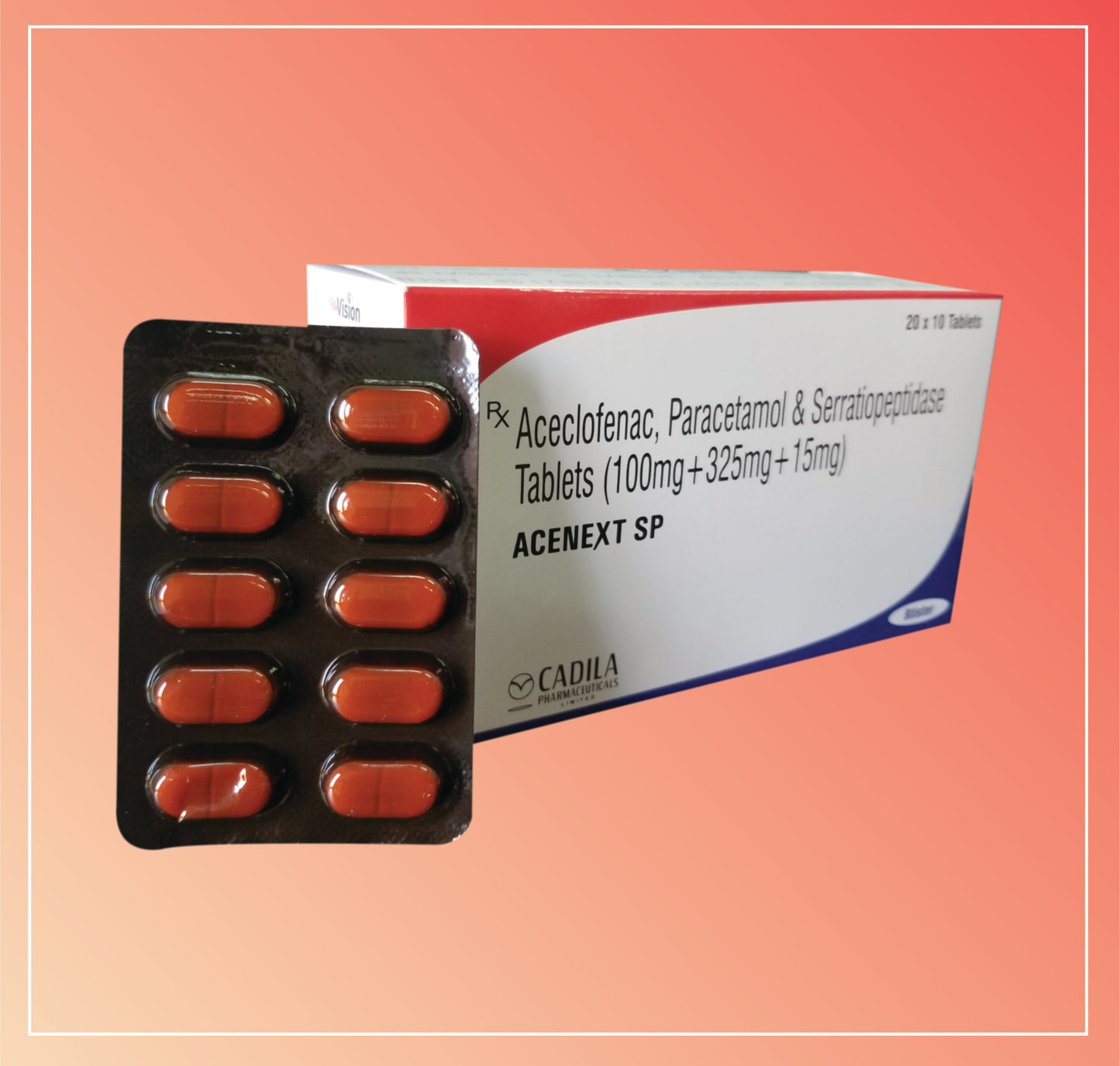 ACENEXT SP TAB (BLISTER) (20x10 T) Aceclofenac 100 mg + Paracetamol 350 mg + Serratiopeptidase 15 mg