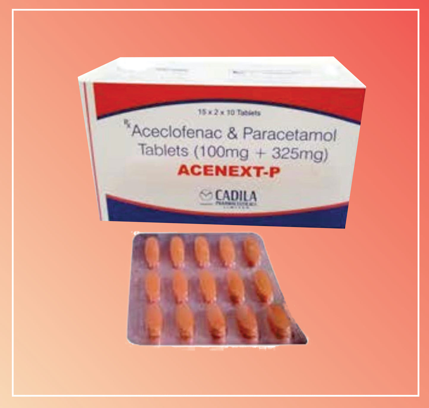 ACENEXT P TAB 15'S (30X15 T) Aceclofenac 100 mg + Paracetamol 325 mg by Cadila