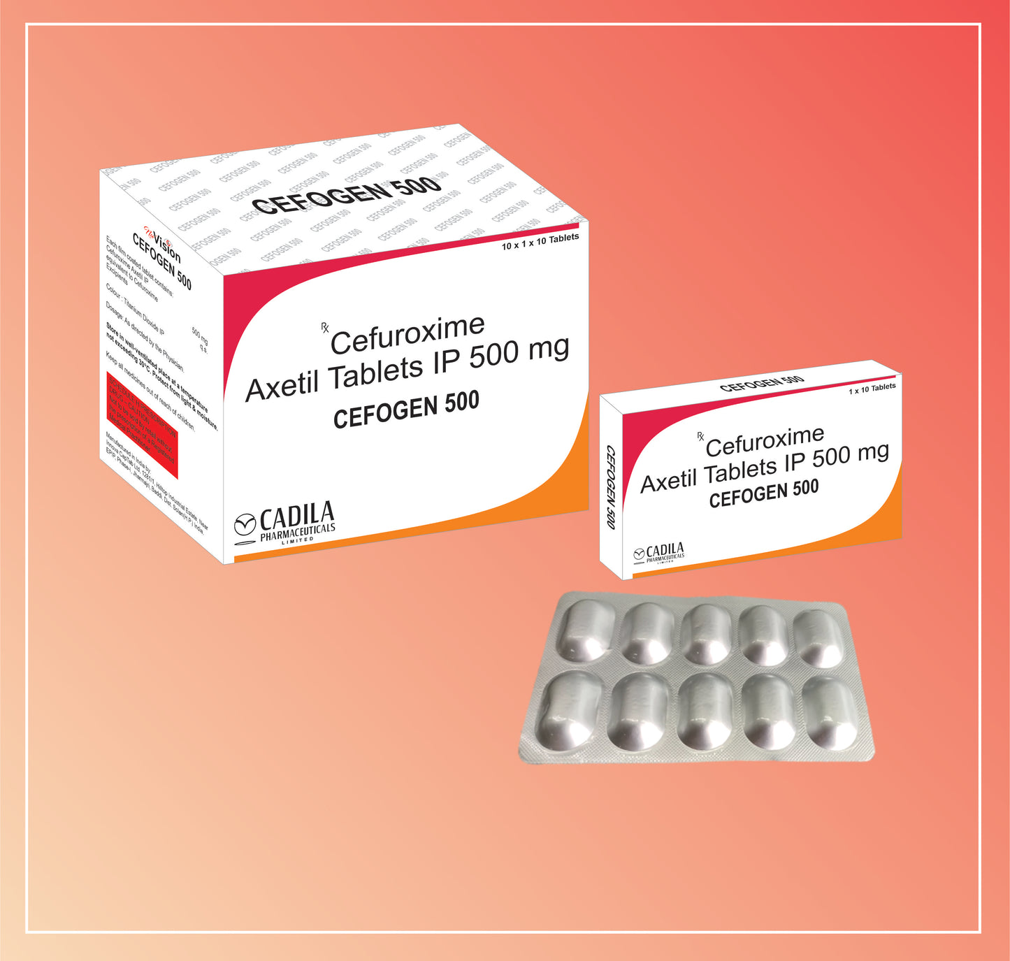 CEFOGEN 500 TAB 10X10 T (10X10 T) Cefuroxime Axetil 500 mg