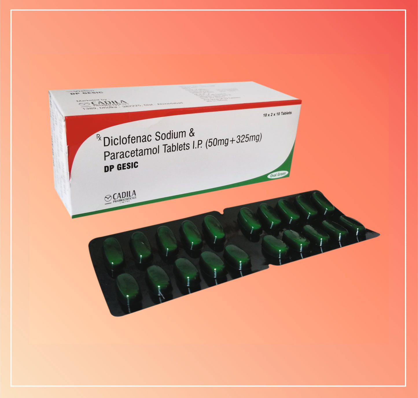 DP GESIC OVAL GREEN TAB (20x10 T) Diclofenac Sodium 50 mg + Paracetamol 325 mg