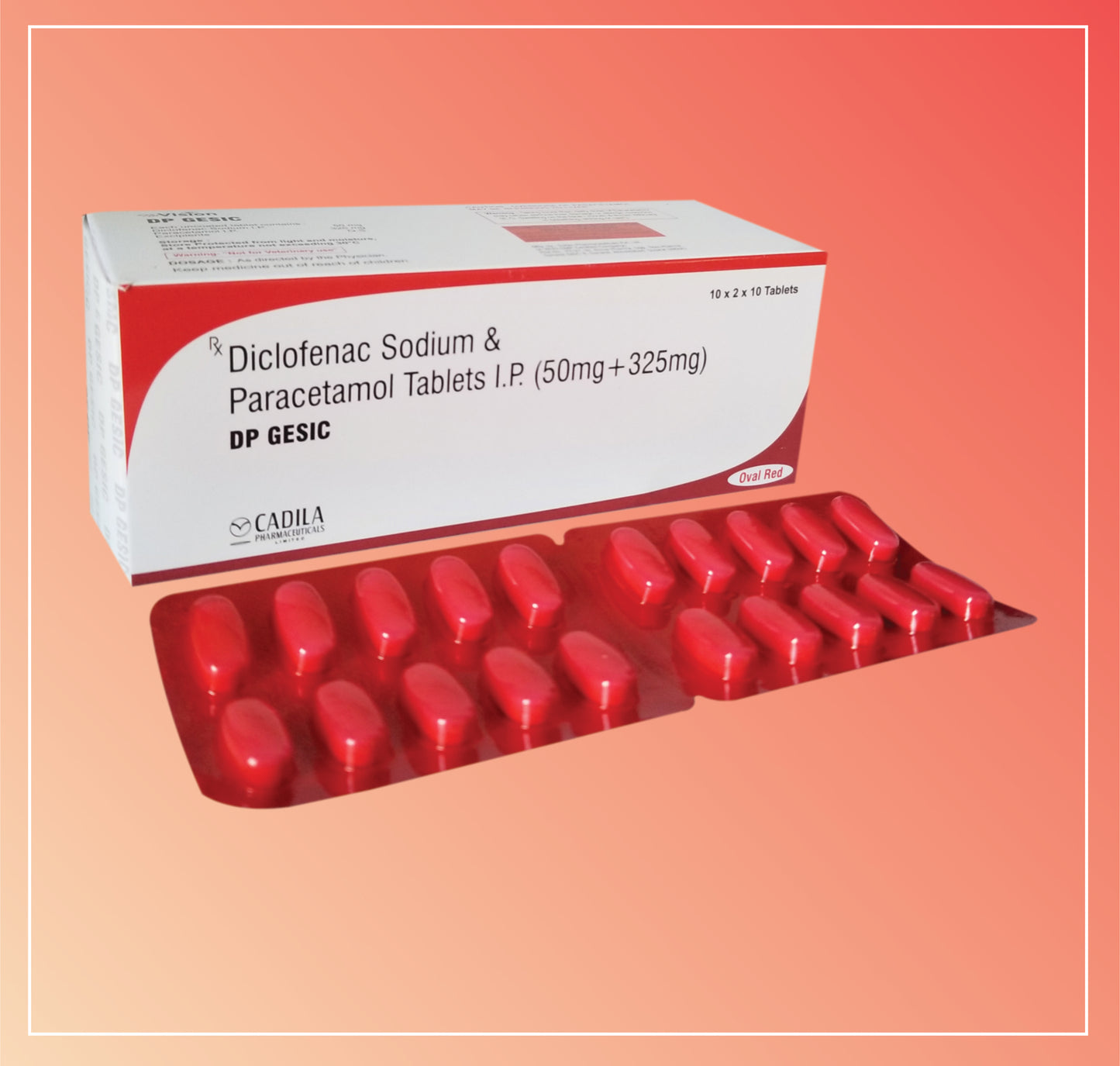 DP GESIC OVAL RED TAB (20x10 T) Diclofenac Sodium 50 mg + Paracetamol 325 mg