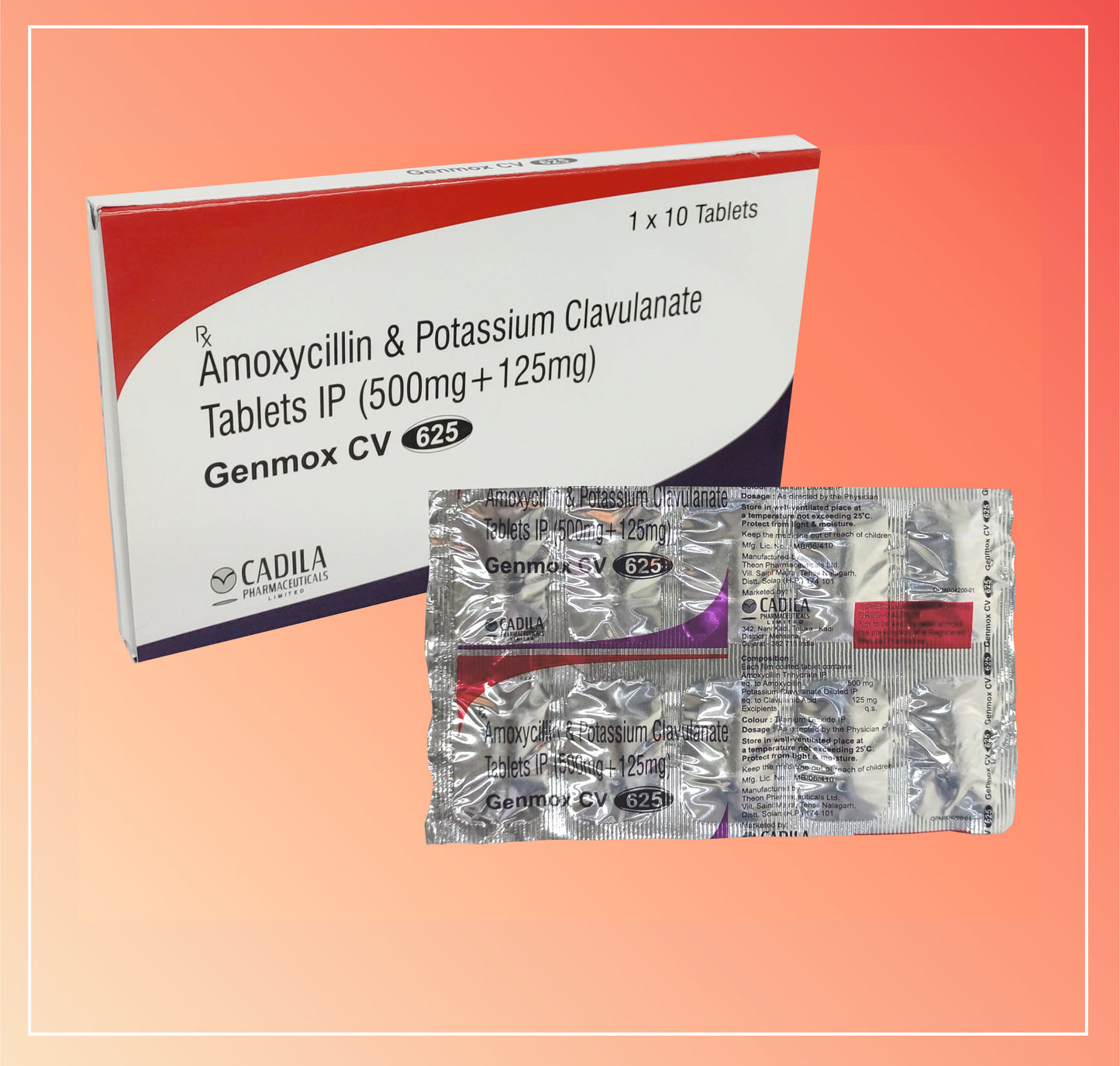 GENMOX CV 625 TAB  (10X10T) (10X10 T) Amoxycillin 500 mg + Clavulanic Acid 125 mg