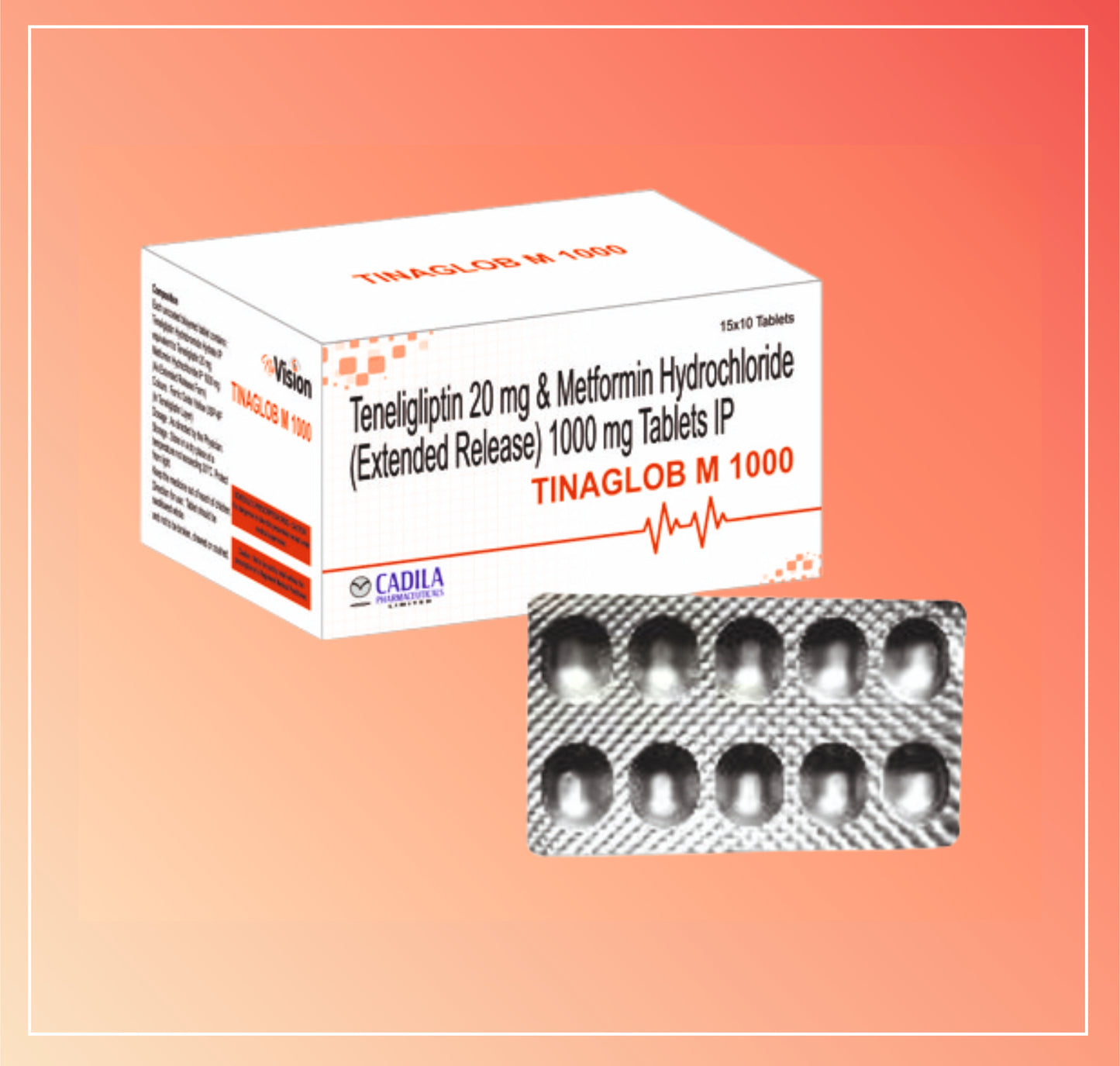 TINAGLOB M  1000 TAB 15X10 T (15X10T) Teneligliptin 20 mg + Metformin Hydrochloride 1000 mg