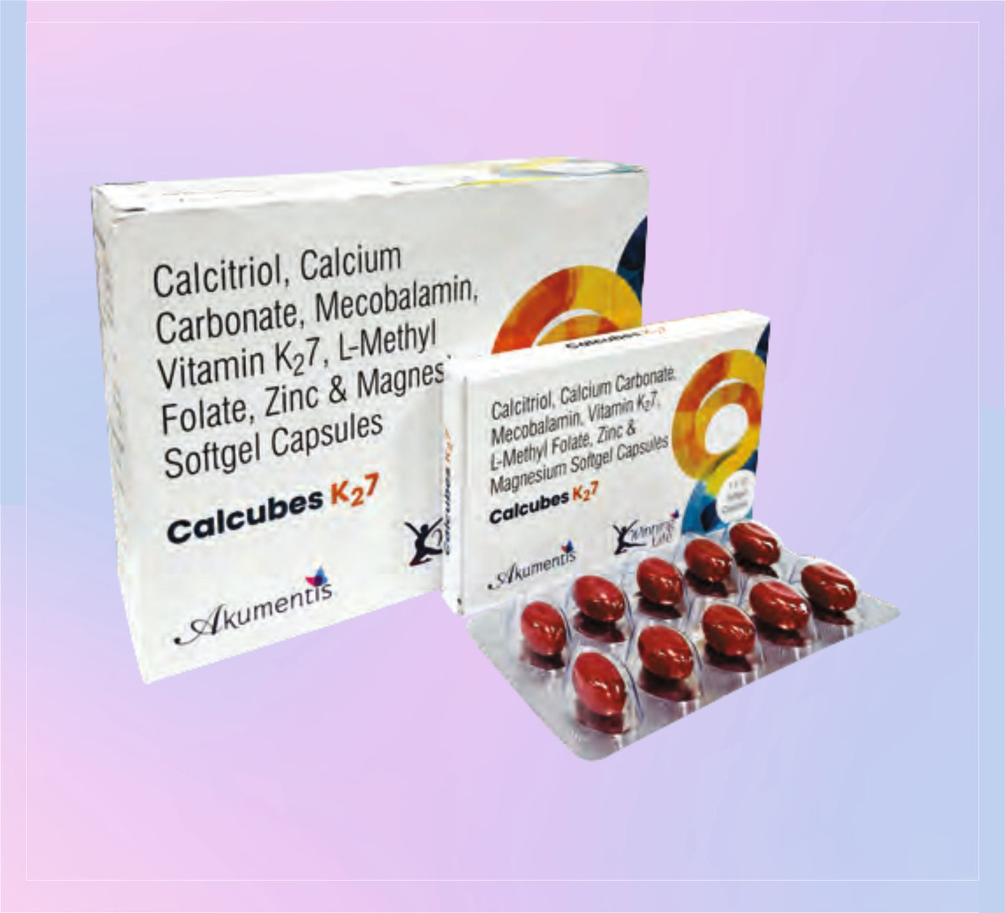 Calcubes-K27 (Bl) 10x1x10 Calcitriol 0.25 Mcg + Calcium 1250 Mg + Vitamin K2-7 45 Mcg + Mecobalamin 1500 Mcg + Zinc 7.5 Mg + Magnesium 50 Mg + L-Methyl Folate 800 Mcg   by Akumentis