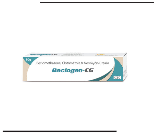 Beclogen CG  10g (Beclomethasone 0.025% w/w + Clotrimazole 1.00% w/w + Neomycin 0.50% w/w) by CSC