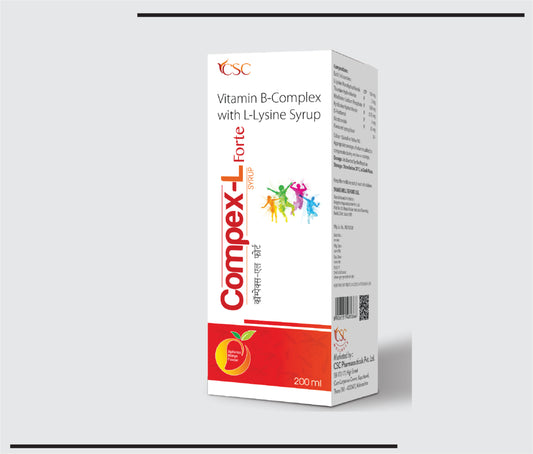 Compex L Forte (200ml)L-Lysine Monohydrochloride 150 mg + Thiamine Hydrochloride 2 mg + Riboflavine Sodium Phosphate 1.80 mg + Pyridoxine Hydrochloride 0.75 mg + D-Panthenol 3 mg + Nicotinamide 25 mg by CSC