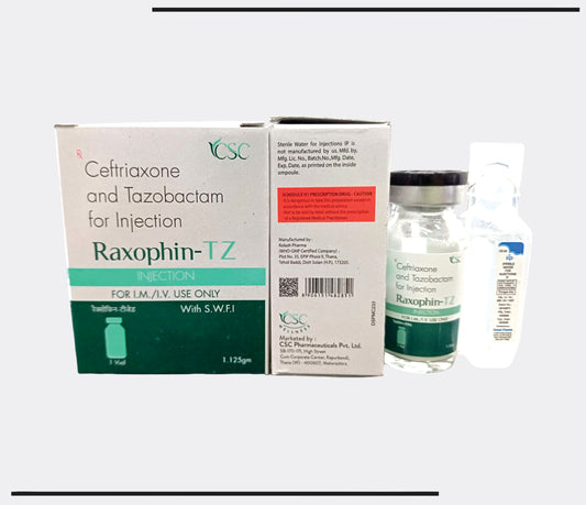 Raxophin TZ  (Vial) Sterile Ceftriaxone Sodium IP 1g + Sterile Tazobactam Sodium IP 125mg by CSC