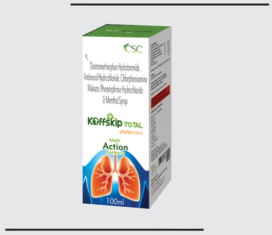Koffskip Total  (100 ml ) Dextromethorphan Hydrobromide 10mg + Ambroxol Hydrochloride 15mg + Chlorpheniramine Maleate 2mg + Phenylephrine Hydrochloride 5mg + Menthol 1.5mg by CSC