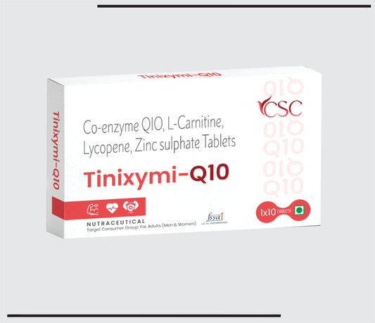 Tinixymi Q10 (10x1x10) Co-enzyme Q10 100 mg+L-Carnitine 250 mg +Lycopene 2000 mcg+Zinc Sulphate 12 mg Tablet  by CSC