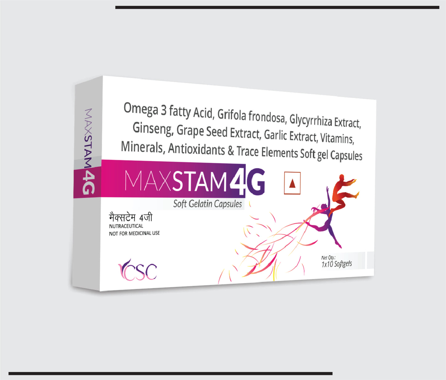 Maxstam-4G (10x1x10)Omega 3 fatty Acid, Grifola Frondosa, Glycyrrhiza Extract, Ginseng, Grape Seed Extract, Garlic Extract, Vitamins, Minerals, Antioxidants & Trace Elements Soft gel Capsules by CSC