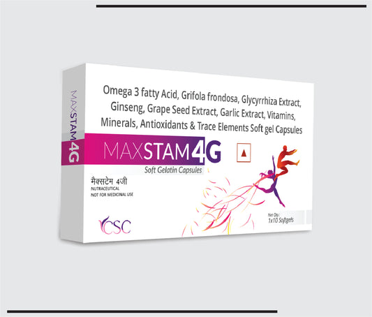 Maxstam-4G (10x1x10)Omega 3 fatty Acid, Grifola Frondosa, Glycyrrhiza Extract, Ginseng, Grape Seed Extract, Garlic Extract, Vitamins, Minerals, Antioxidants & Trace Elements Soft gel Capsules by CSC