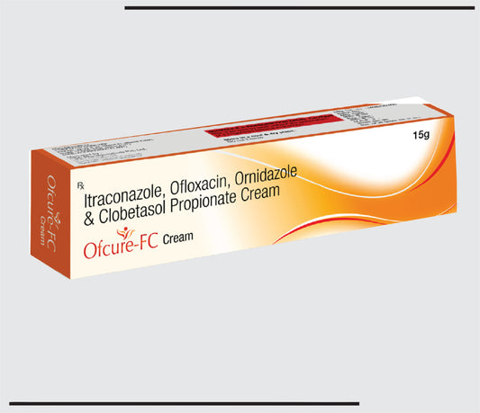 Ofcure FC (15 gm) Ofloxacin 0.75% , Ornidazole 2%, Terbinafine 1%  & Clobetasol Cream  by CSC
