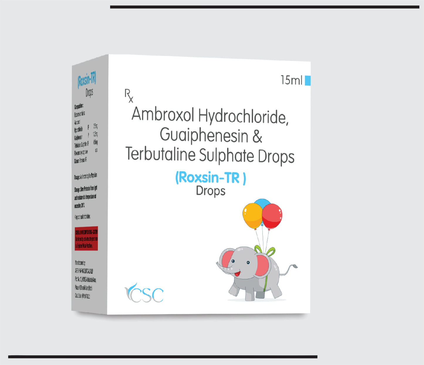 Roxsin TR Drops (15ml) Ambroxol Hydrochloride 7.5mg + Guaiphenesin 12.5mg + Terbutaline Sulphate 0.5mg by CSC