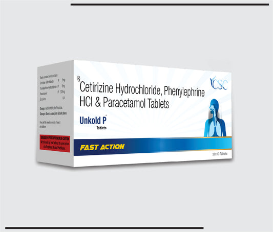 Unkold P (30x10)Cetirizine Hydrochloride 5mg + Phenylephrine HCL 5mg + Paracetamol 325mg by CSC